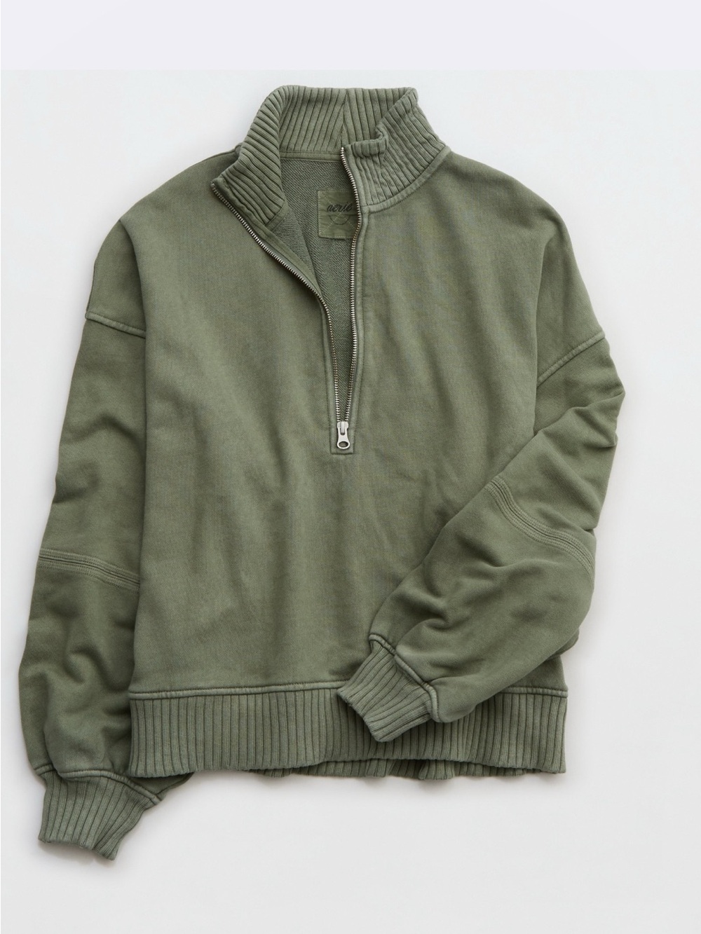 Aerie Suns Out Olive Green Quarter-Zip Sweatshirt